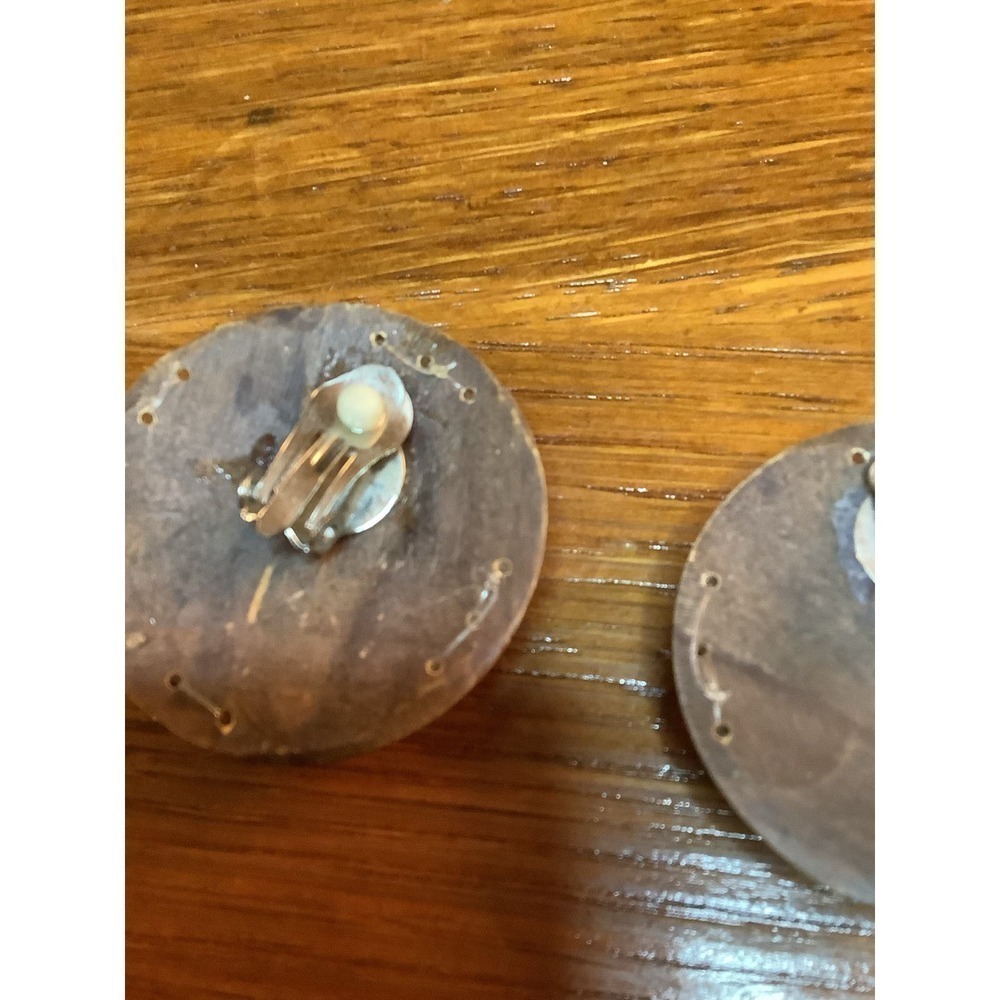 Vintage Clip On Wood & Beaded Earrings - Picture 2 of 5